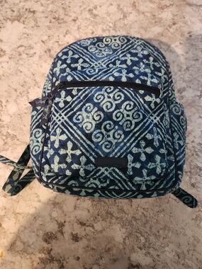 Vera Bradley Navy and Light Blue Quilted Pattern Backpack
